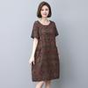 Summer 2025 Retro Print Cotton Linen Dress - Loose Fit for Middle-Aged and Elderly Women