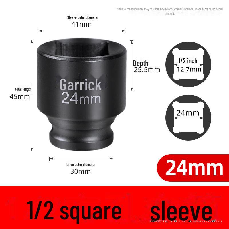 Viereckige Stecknusshülse mit Vierkantkopf, zwei äußere Vierkantlöcher, 22/24 Dafei, 12,5 mm, kleiner Luftkanonenschlüssel.