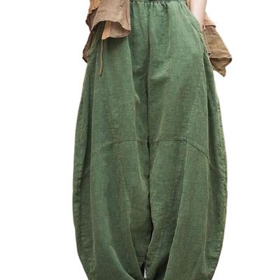 Elegant Women's Cotton Linen Baggy Cargo Y2k Pants Vintage Elastic Waist Trousers Loose Casual Long Wide Leg Oversize Clothes