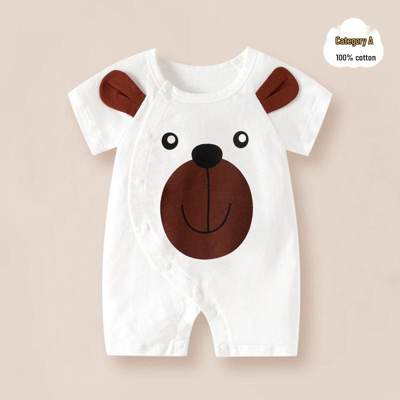 Summer Short Sleeve Pure Cotton Baby Romper - Infant Cartoon Crawling Bodysuit