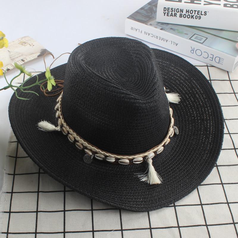 

Retro jazz hat women s summer seaside trip shell fringed sunshade straw hat sun protection beach men s top hat tide M（56-58cm）