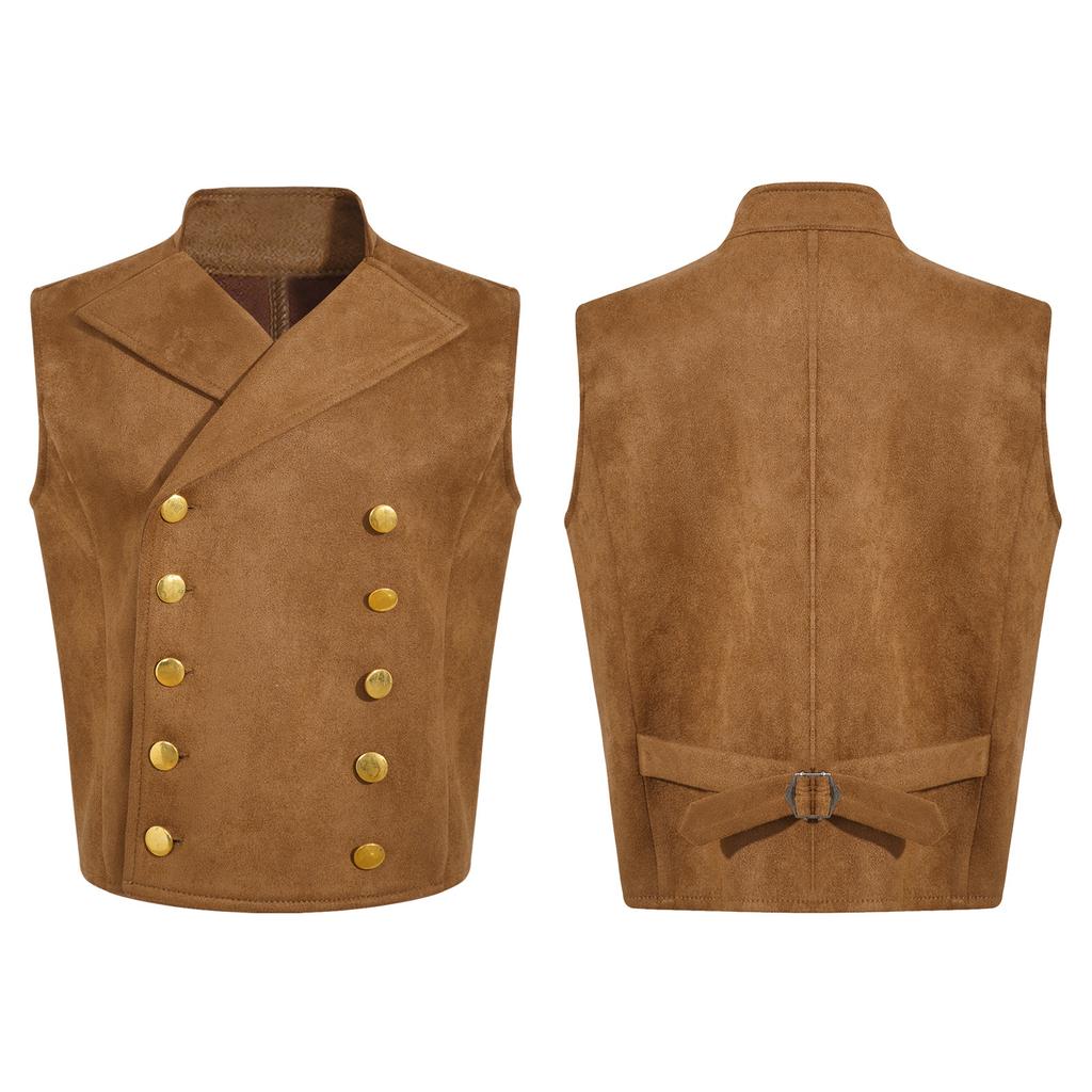 Boys Medieval Prince Waistcoat Victorian Vintage Gothic Steampunk Double Breasted Vest Halloween Cosplay Costume