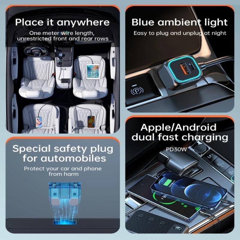 171W 9 In 1 Car Charger Adapter PD QC3.0 Fast Charging Lighter Socket Splitter 12V 24V Quick Charge Adapter Power Plug Acesssories for Phone