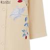 ZANZEA Women Casual Turn Down Collar 3/4 Sleeve Loose Embroidered Shirt Dress