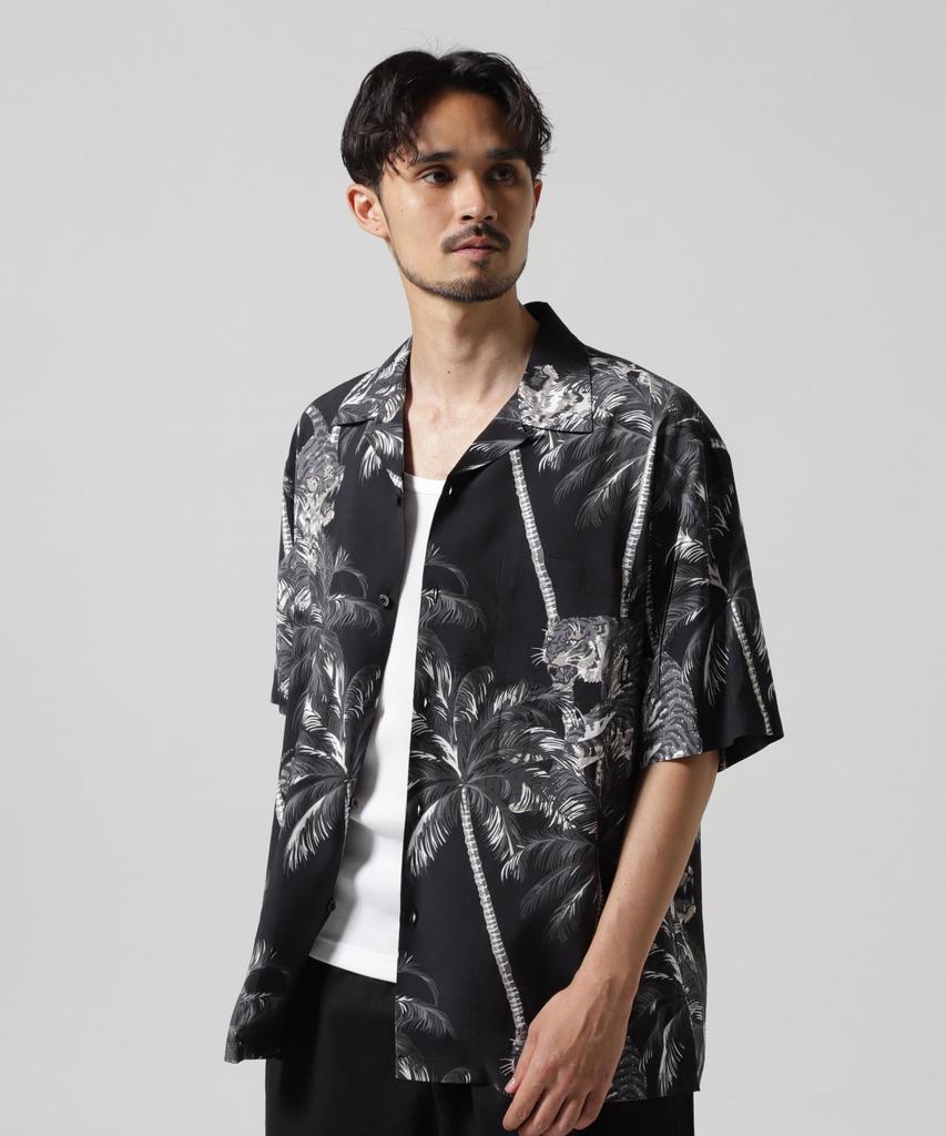 AVIREX ALOHA SHIRT TIGER & PALM TREE Men's M 010 Black 783-5123006
