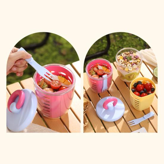Portable Fruit Salad Container with Fork 650ml Leak-Proof BPA-Free Lunch Box with Strainer Double-Layer Lunchbox for Work Picnic Travel