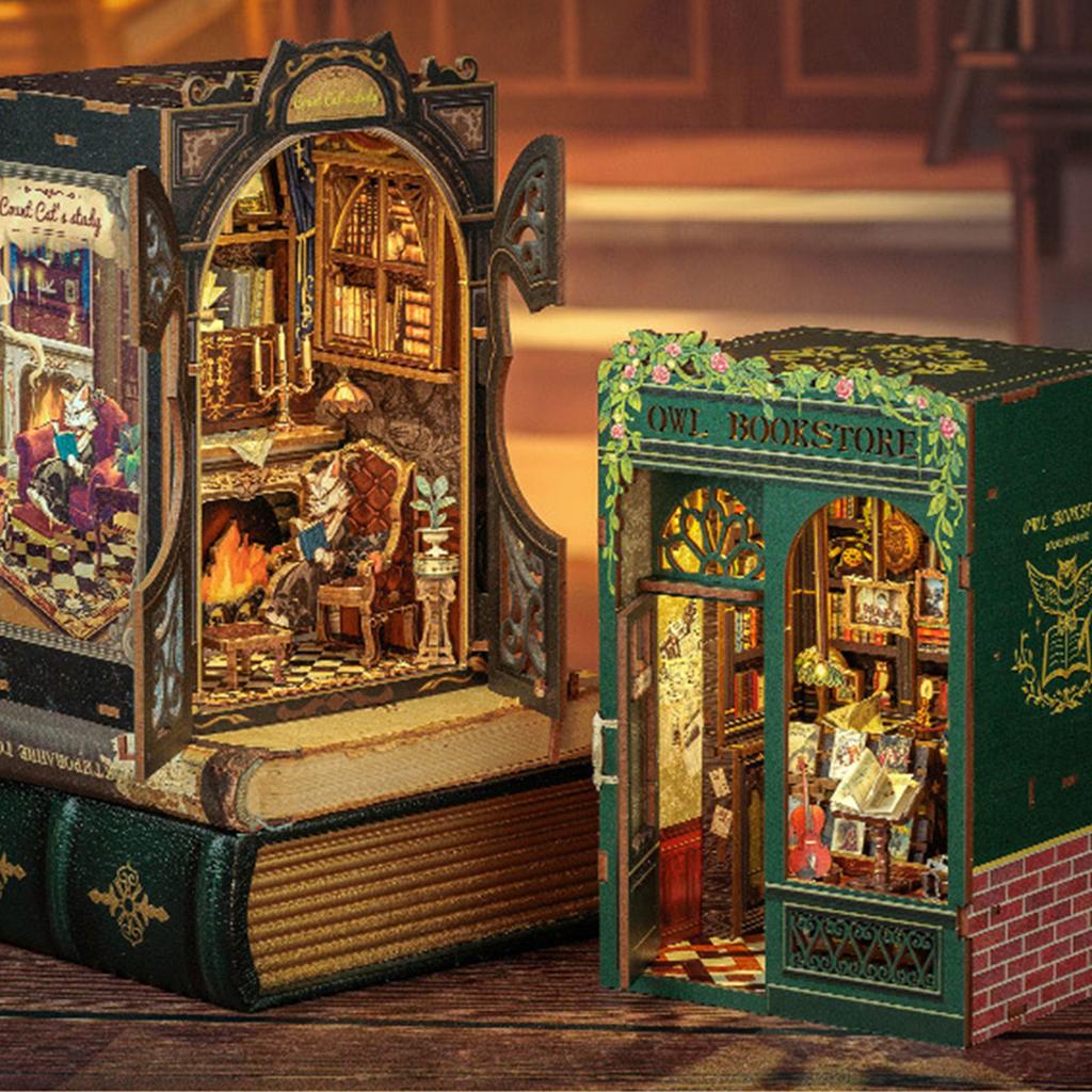 Creative 3D Wooden Bookstore Model Kits For Adult Teens Touch Control Lighting Decorative Desk Ornament Craft Gift
