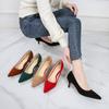 Mujer New Low Heel Pumps Lady Pointed Toe Kitten Heels Female Green Flock Plus Size 46 Red Shoes Women 5cm High Heels