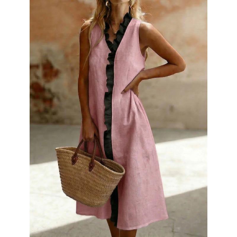 QICED Fashion Summer Spring Sleeveless V-Neck Casual Dresses