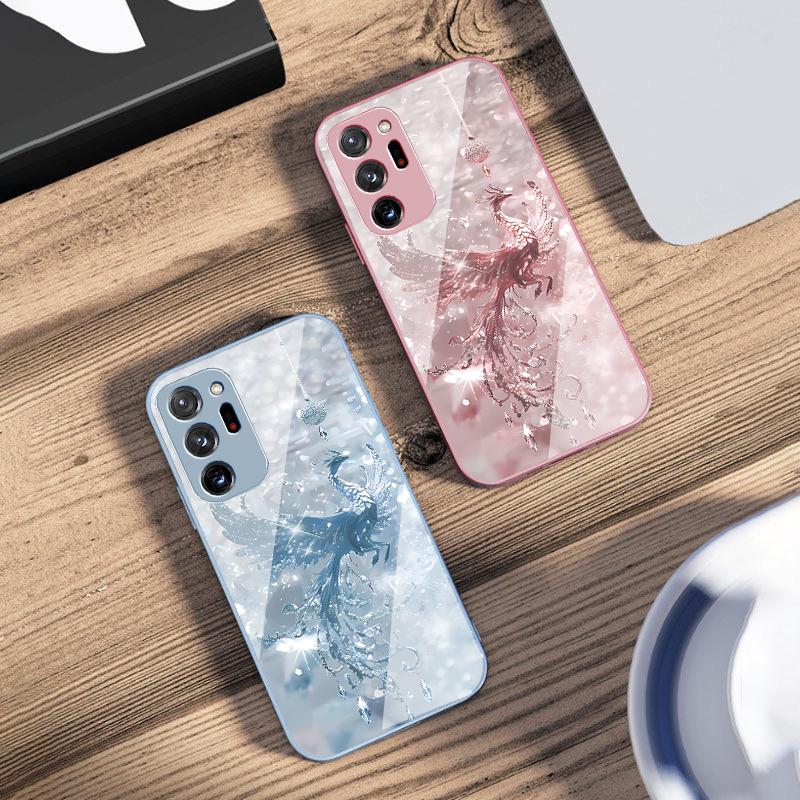 Broken Diamond Phoenix For Samsung Galaxy Note 8 9 10 PRO 20 Ultra A01 02 03 Core 04E 4G 12 13 5G Tempering Glass Phone Case