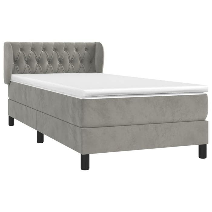 3127649 vidaXL Lit à sommier tapissier et matelas Gris clair 90x200 cm Velours