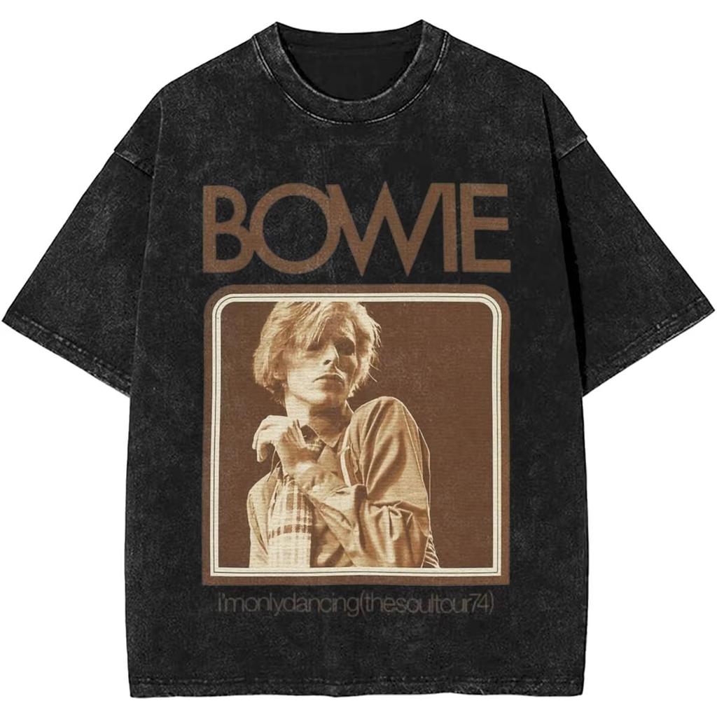 From The 70s Vintage Washed T Shirt Men Davids Bowied Vintage Cotton T-Shirts O Neck Leisure Tees Oversized Clothes