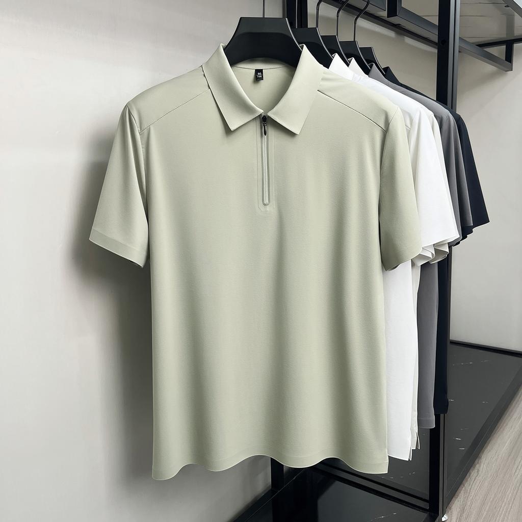 Seamless and Flat Disant Ice Silk Cool Feeling Men's Summer Half Zipper Polo Shirt
