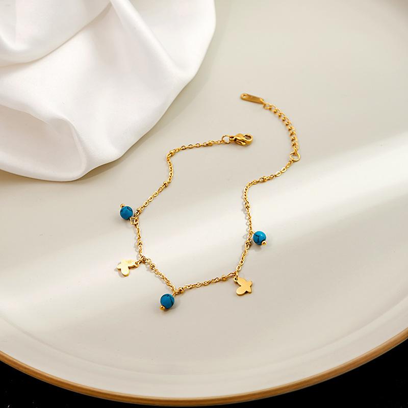 Metallic Turquoise Geometric Disc Anklet with Star and Butterfly Ornaments - Cold Temp Niche Style Accessories