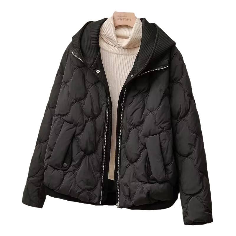European Style Women's Knitted Hooded Down Cotton Coat - Winter Short Loose Thickened Outerwear