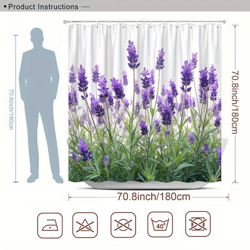 Lavender Field Shower Curtain Purple Flowers And Green Leaves Print Polyester Bath Curtain With 12 Hooks For Calming Decor