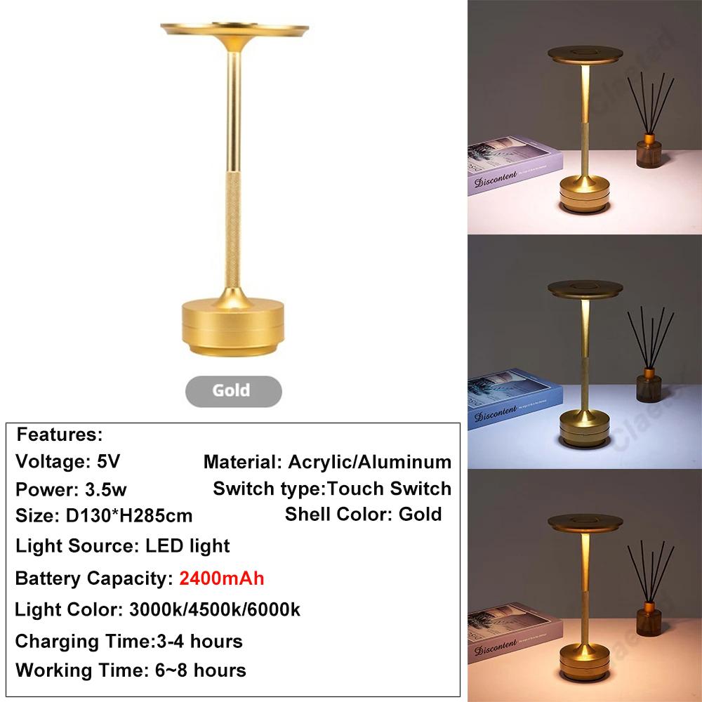 

Aluminum Alloy Atmosphere LED Lamp Night Light Infinitely Dimmable Atmosphere Retro Portable Rechargeable Touch Desk Lamp золотистый