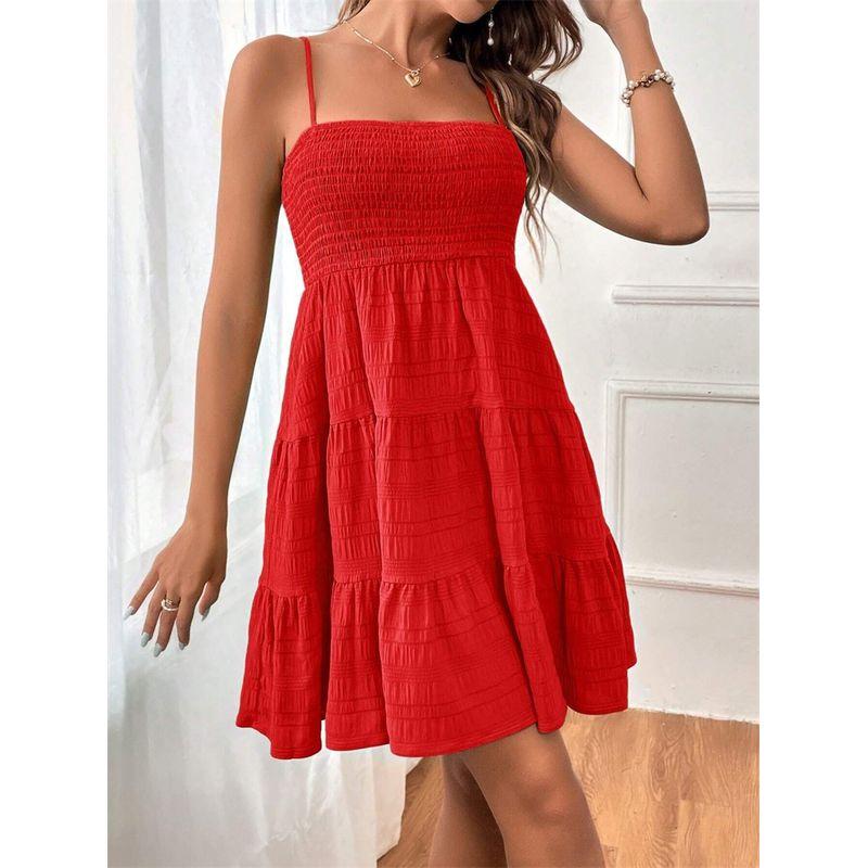 

INS European and American Fashion Sexy Sling Dress Short dress Sexy Strap Mini Dress Sundress Red M
