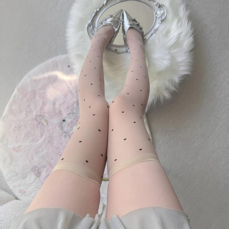 Ultra-Thin Outer Stockings Knee Socks Female Lolita Pure Lust Sweet Love Polka Dot Half Thigh Socks Jacquard Silk