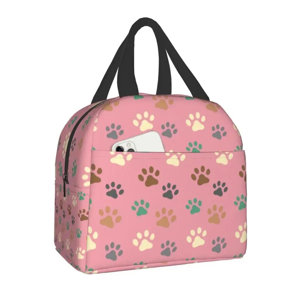 Pet Paw Pattern Animal Imprint Insulated Lunch Bag for School Office Dog Footprint Gift Picnic Thermal Cooler Lunch Box Women