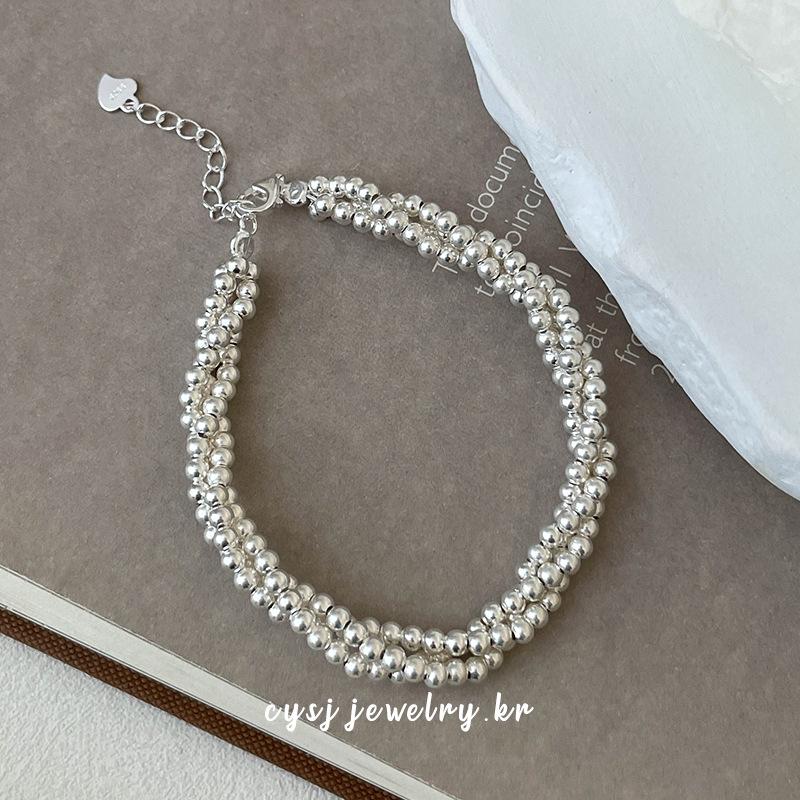 Cui Yan S925 Sterling Silver Korean Style Women's Three-Strand Bead Bracelet