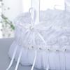 Flower Girl Basket White Small Satin Cloth Baskets with Lace and Multi Cute Faux Flowers Decor for Wedding Ceremony