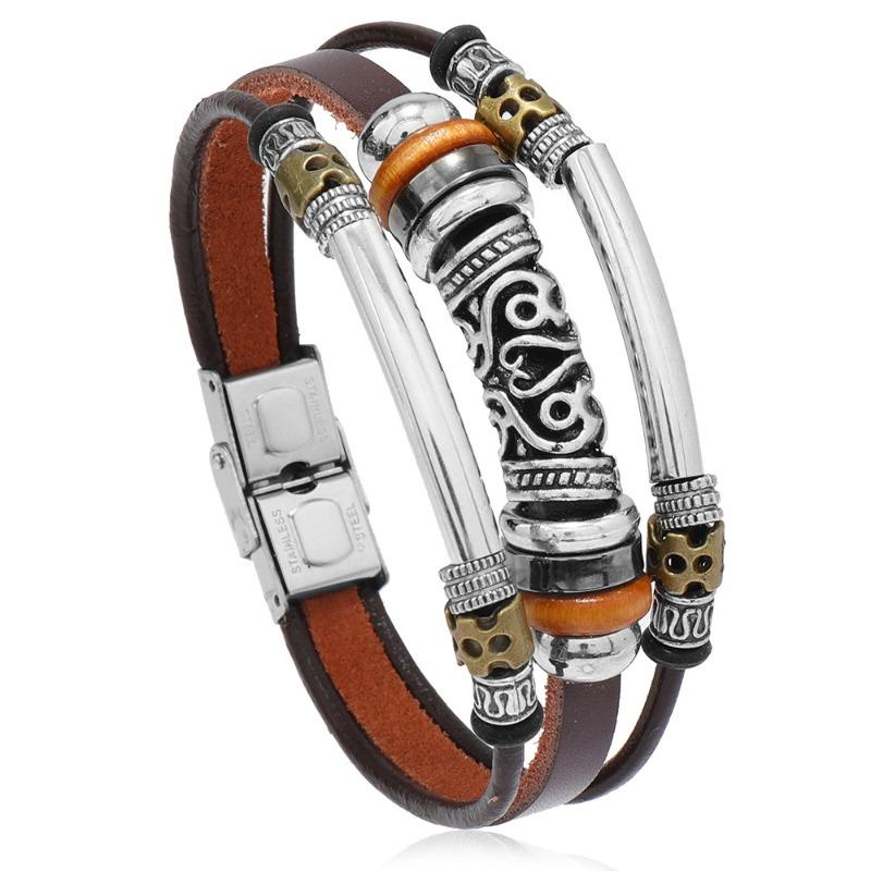 

Новый горячо продаваемый модный браслет с застежкой, ретро универсальный трендовый браслет-кольцо из воловьей кожи для мужчин и женщин коричневый