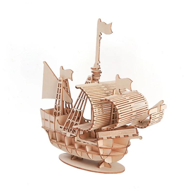 3D Sailboat Wooden Puzzle Assembly Model Puzzle DIY Wooden Crafts 3D Decor Puzzle Gifts for Adults Teens Desk Decoration