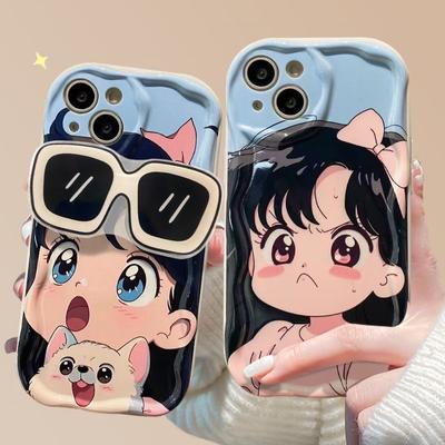 Cute Girl Wave TPU for Xiaomi 13 12T Mi 11 Lite 10T Poco X5 Pro X3 NFC X4 F3 F4 F5 M3 Sunglasses Grip Tok Holder Phone Case