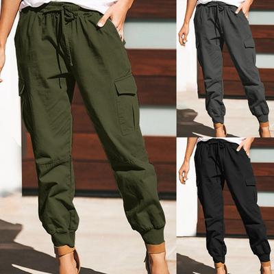 Cargohose mit elastischem Bund, Kordelzug, geradem Schnitt, hohem Bund und mehreren Taschen, Damenhose im Streetwear-Stil