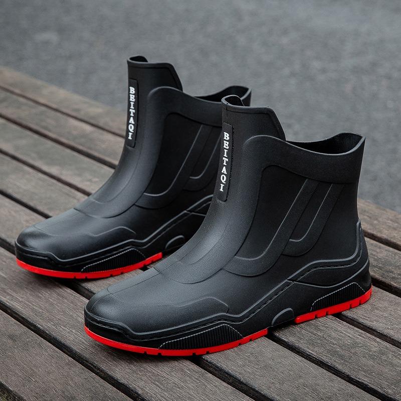Fashion Rain Shoes Men's Non-slip Waterproof Shoes Kitchen Women's Rubber Shoes Car Wash Wear-resistant Water Boots Fleece Warm Short Rain Boots