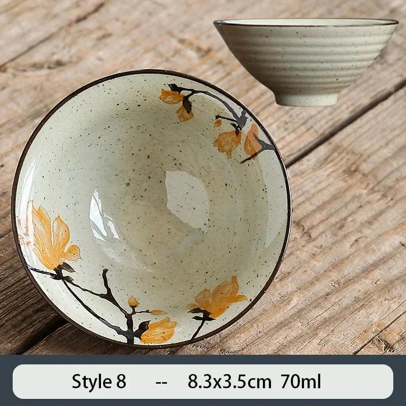 1PCS Chinese Traditional Ceramic Cone Teacup Anti Scaling Handmade Flowers Porcelain Tea Bowl Travel Meditation Cup Tea Set 70ml