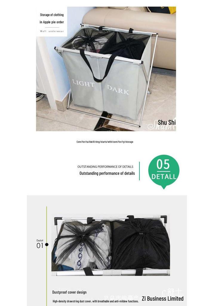 Two-Compartment Foldable Laundry Basket with Handles, 600D Oxford Waterproof Fabric & Mesh Cover