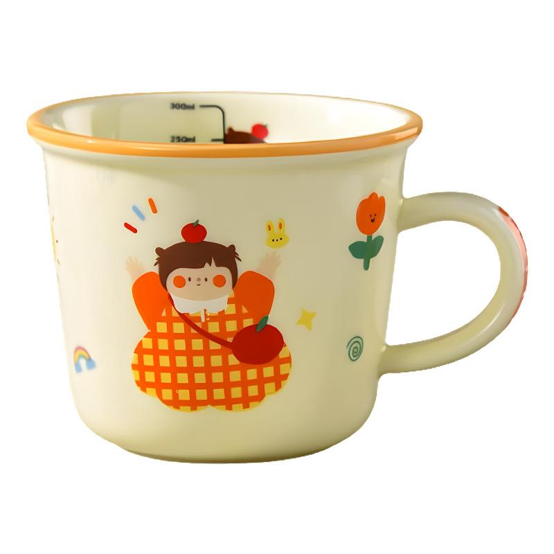 Milk Cup with Scale High Value Mug Ceramic No lid Cup for Household Children's Parent Child Water Cup Family Four