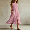 Women's Casual Sleeveless Button Front Color Neck Pocket Dress