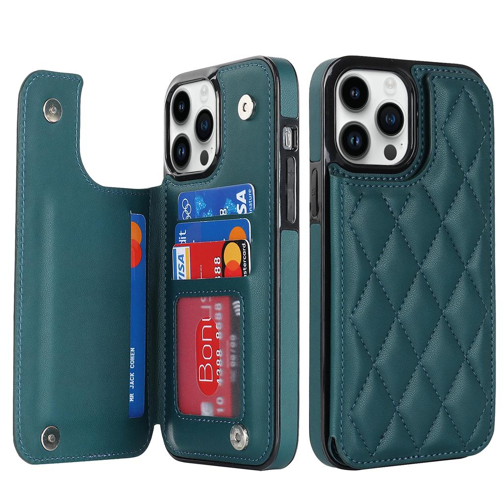 Leather Rhombic Grid Pattern Cover for For IPhone 16 15 14 13 12 Mini 11 Pro Max XR 7 8 Plus Card Slots Holder Purse Phone Case