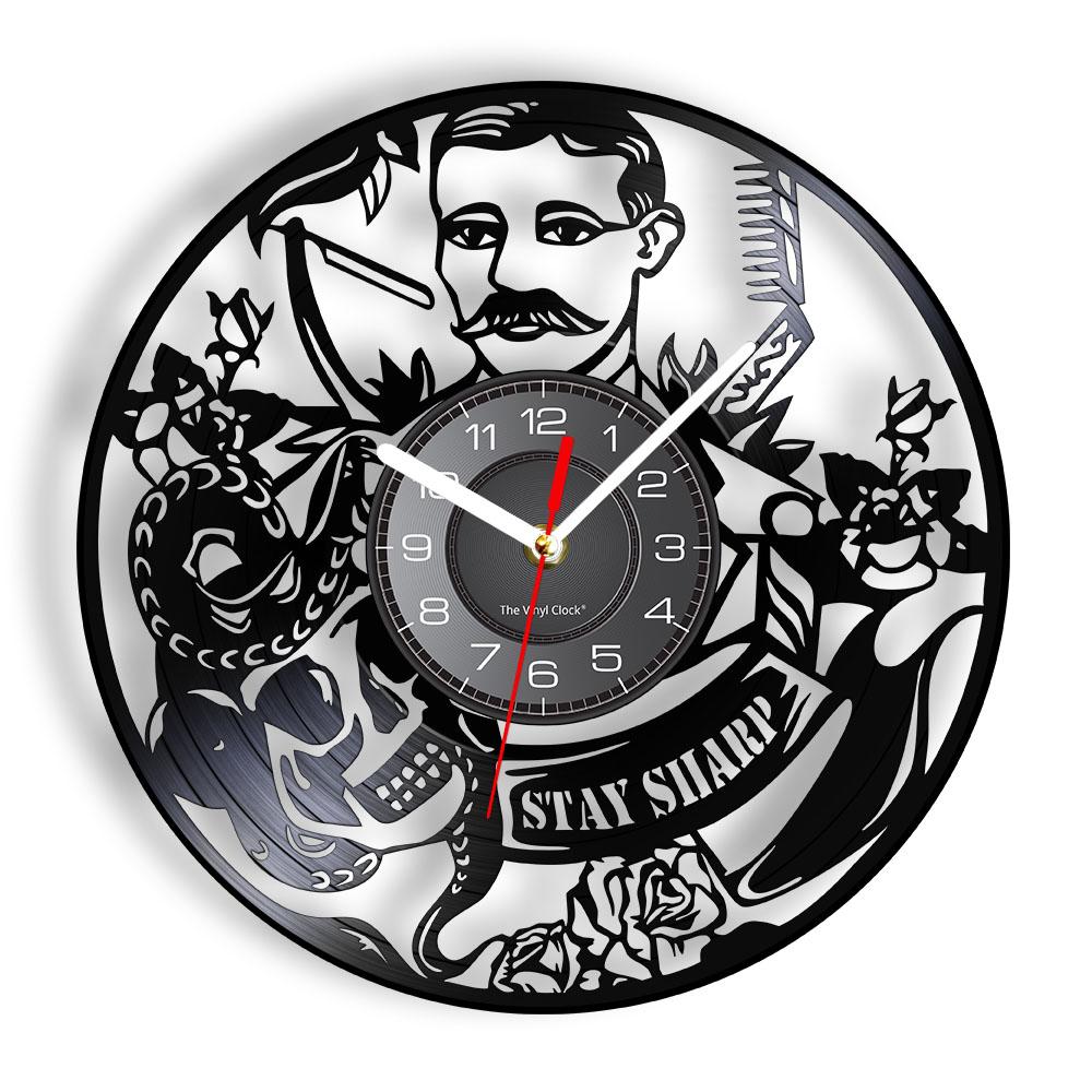 

Stay Sharp Парикмахерская Цитата настенные художественные настенные часы Винтаж Парикмахерская домашний декор виниловая пластинка салон настенные часы парикмахерские часы подарок