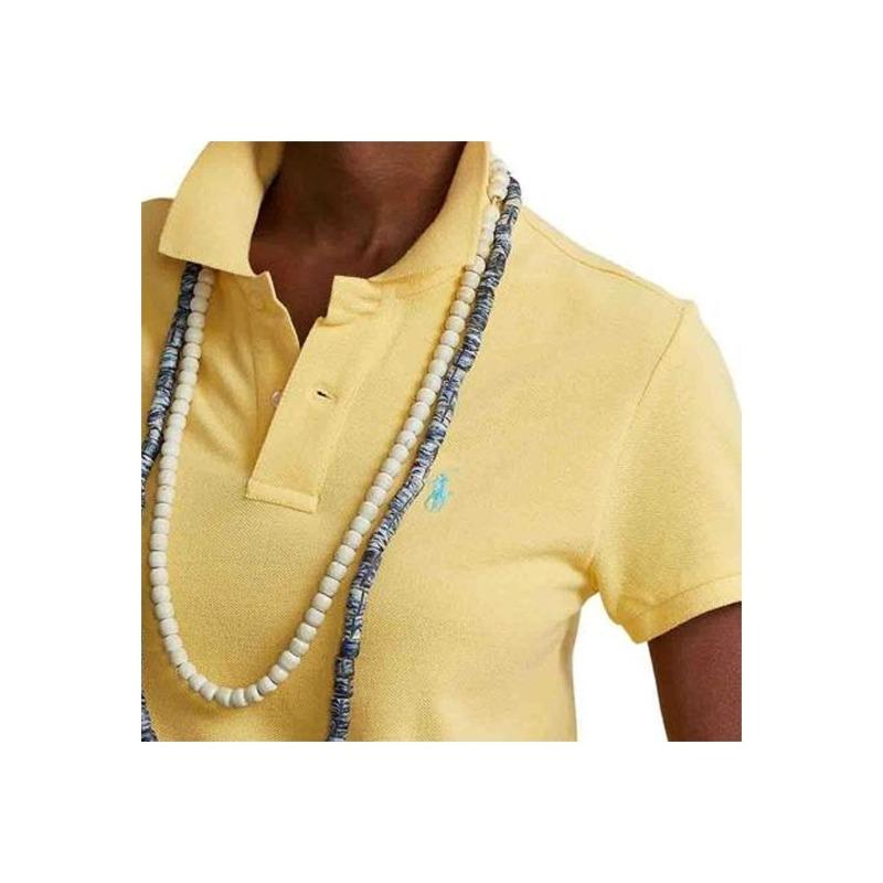 Ralph Lauren Vestito Giallo da Donna con Collo a Polo Ricamato e Maniche Corte 211799490-010