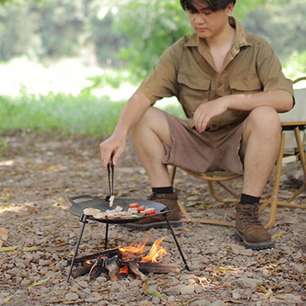 BBQ Triangular Bracket Multifunctional Baking Tray Bracket Portable Adjustable Metal with Chain Outdoor Camping Supplies