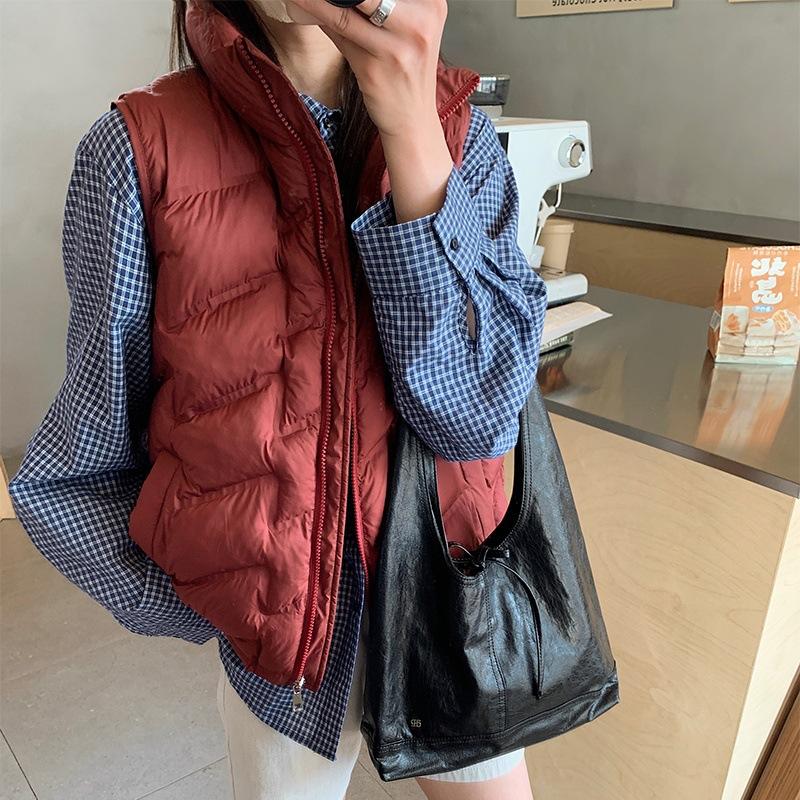 Down Cotton Vest Women's Autumn and Winter New Korean Style Loose Cotton Waistcoat Solid Color Vest Jacket