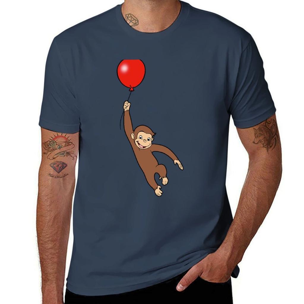 Curious George With A Balloon Tshirt Large Size Basic Casual Tshirt