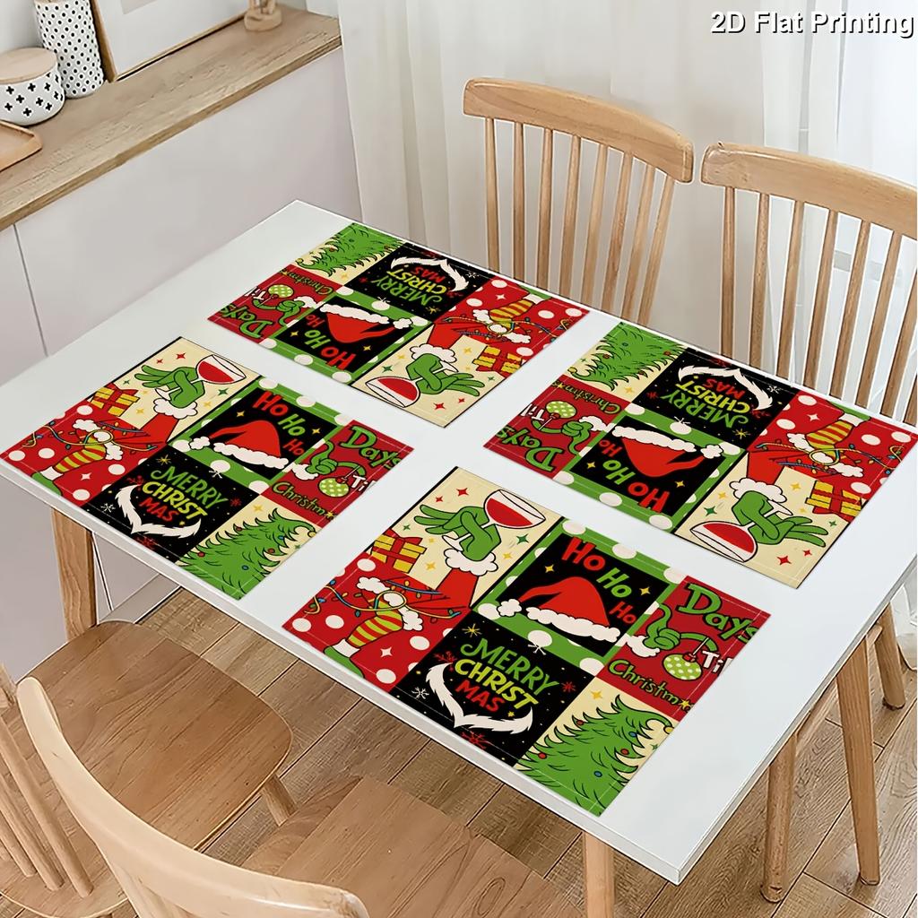 2D Flat 4pcs Christmas Holiday Placemats for Festive Table Decorations And Seasonal Home Decor