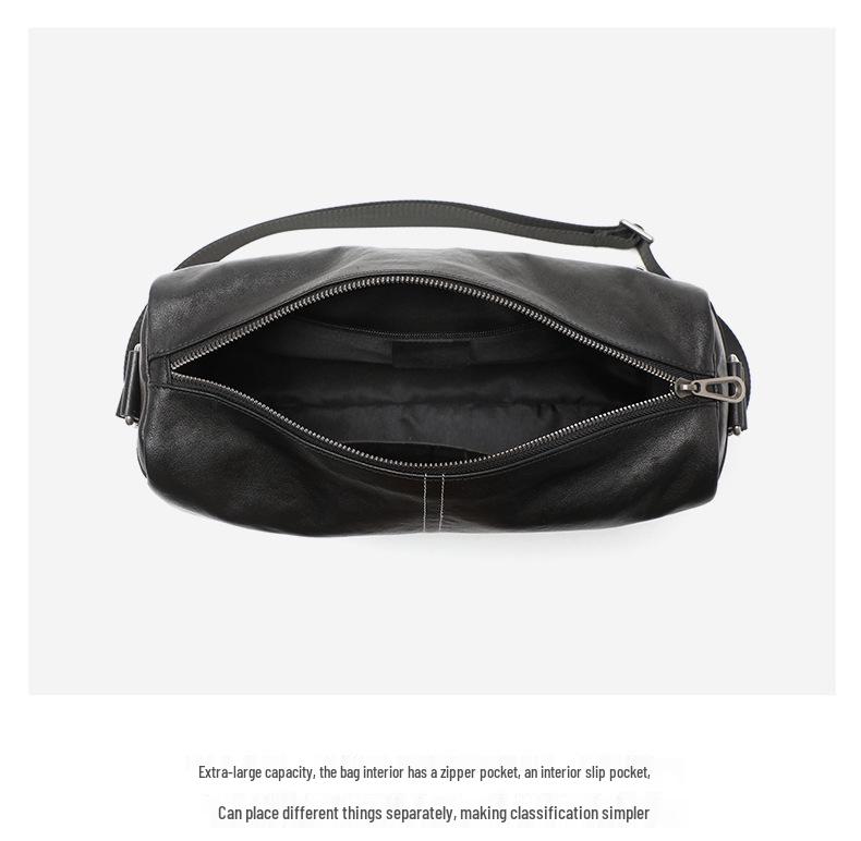 Men's Genuine Leather Crossbody Shoulder Bag - Soft Cowhide Backpack, Casual Horizontal Design