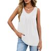 Summer Spring Solid Color V-neck Pleated Casual Sleeveless Women Vest T-shirt, Casual Loose Women Top For Daily Wear