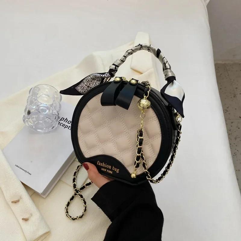 French Retro Shoulder Bag for Women Tote Pure Color Hundreds of Small Round Large Capacity Crossbody Bag