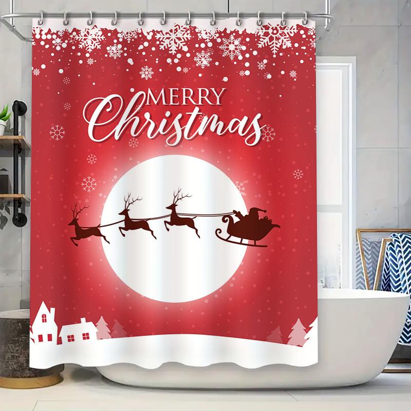 Tu Christmas Shower Curtain Set Festive Holiday Decor Reindeer Sleigh Winter Theme Bathroom Fabric Waterproof Backdrop Xmas Part