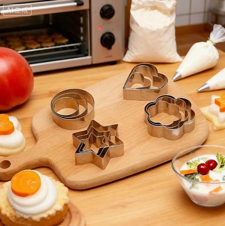 12 st Metallkakformar Set, Kreativ Stjärnkakform, Runda/Hjärta/Blomma Formade Äggformar, Bakverktyg för Inomhus och Utomhus