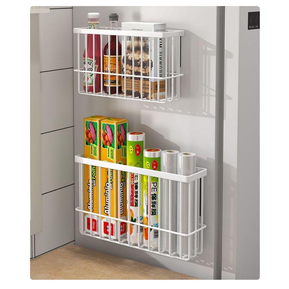 Black White Magnetic Storage Basket Multi-function Refrigerator Side Storage Rack  Kitchen Use