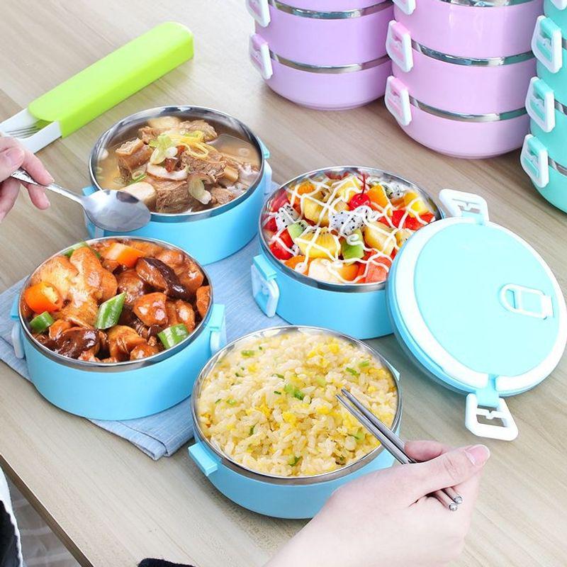 Verbesserte Niedliche Mehrschichtige Lunchbox mit Wärmeisolierung - Große Kapazität Edelstahl Bento mit Tasche, Deckel und Geschirr.