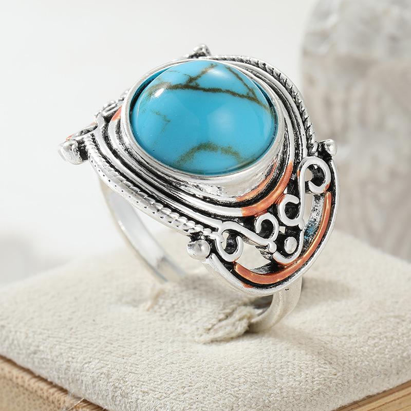 Ethnic Inlaid Imitation Turquoise Women's Ring Boho CopperColor Geometry Daily Wear Party Jewelry Anniversary Gift